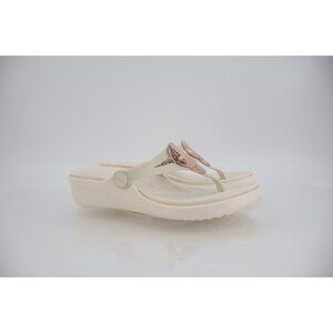 CROCS Cream Flip Flop Sandals with Rose Gold Accent